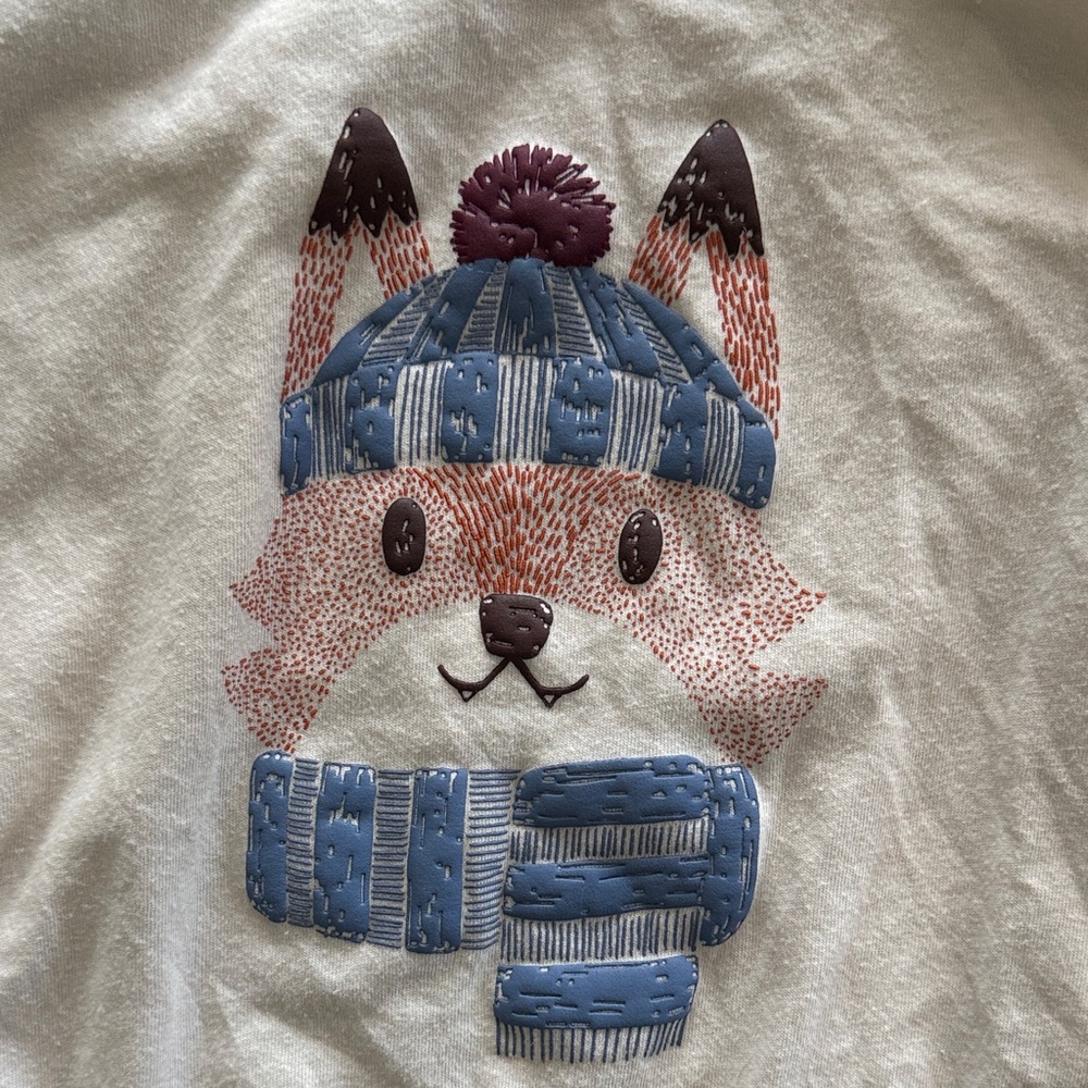 The Children's Place Cream Long-Sleeve Fox Top with Blue Beanie - Picture 4 of 7
